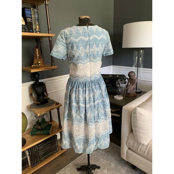 Blue-White Midi Dress, Fit and Flare, Westbem, Short Sleeve, ~ 220713-MEL 10 - Picture 4 of 10